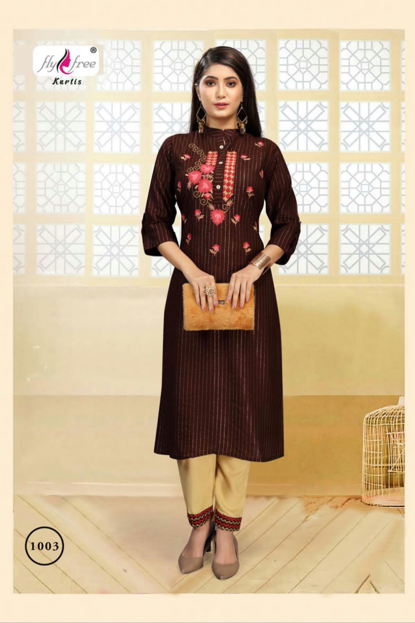 Fly Free Voilet 2 Heavy Rayon  Lurex With Embroideral Work Latest Fancy Designer Top With pant Collection